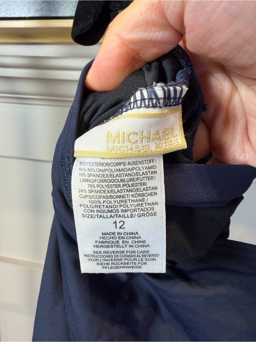Michael Kors One Piece Blue Swimsuit w/Gold Circle Logo Hardware Women's Sz 12 - Picture 4 of 7